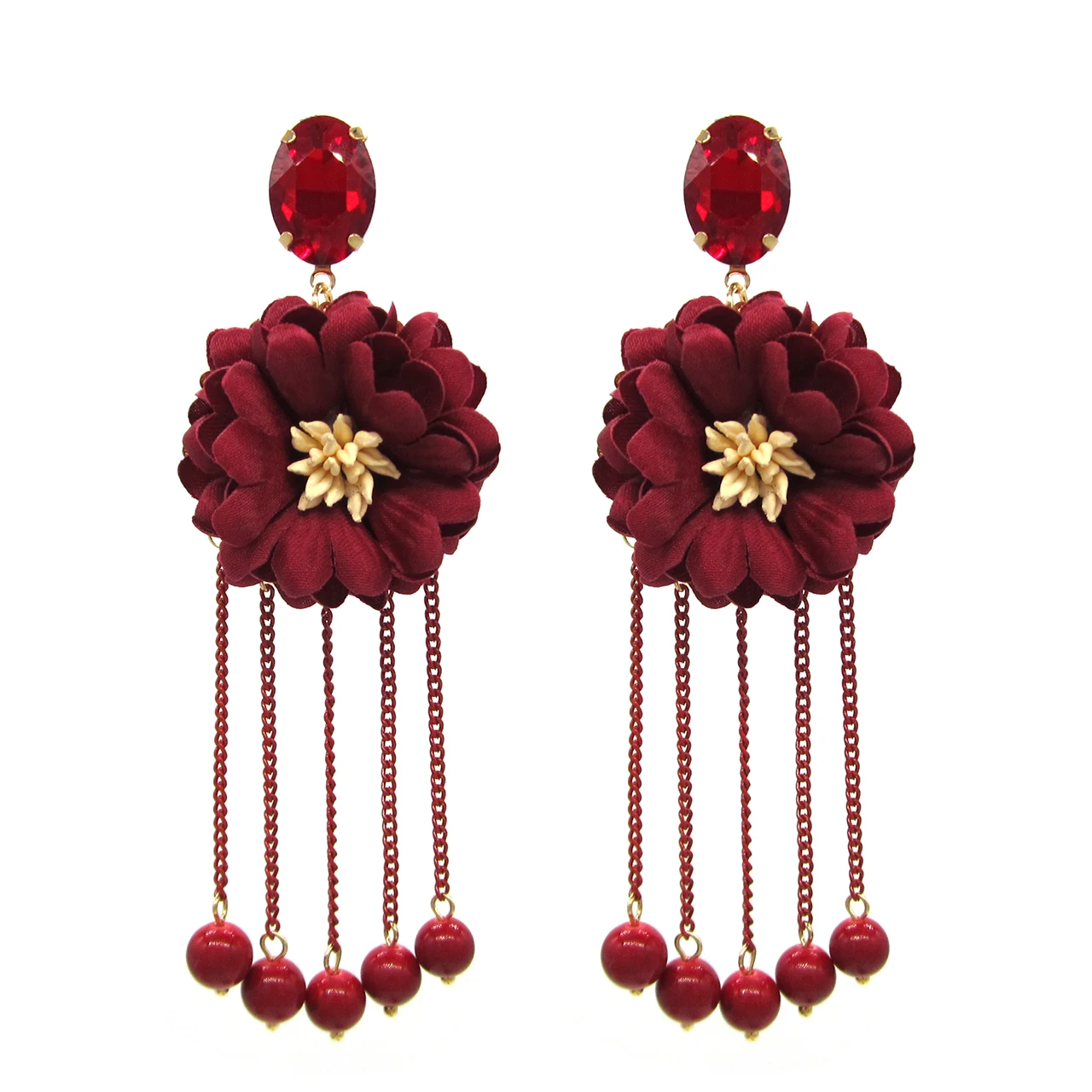 

Original New Design Flower Dangle Earrings Metal Chain Long Tassel Earrings Stone Drop Earrings for Women Fashion Jewelry Aretes