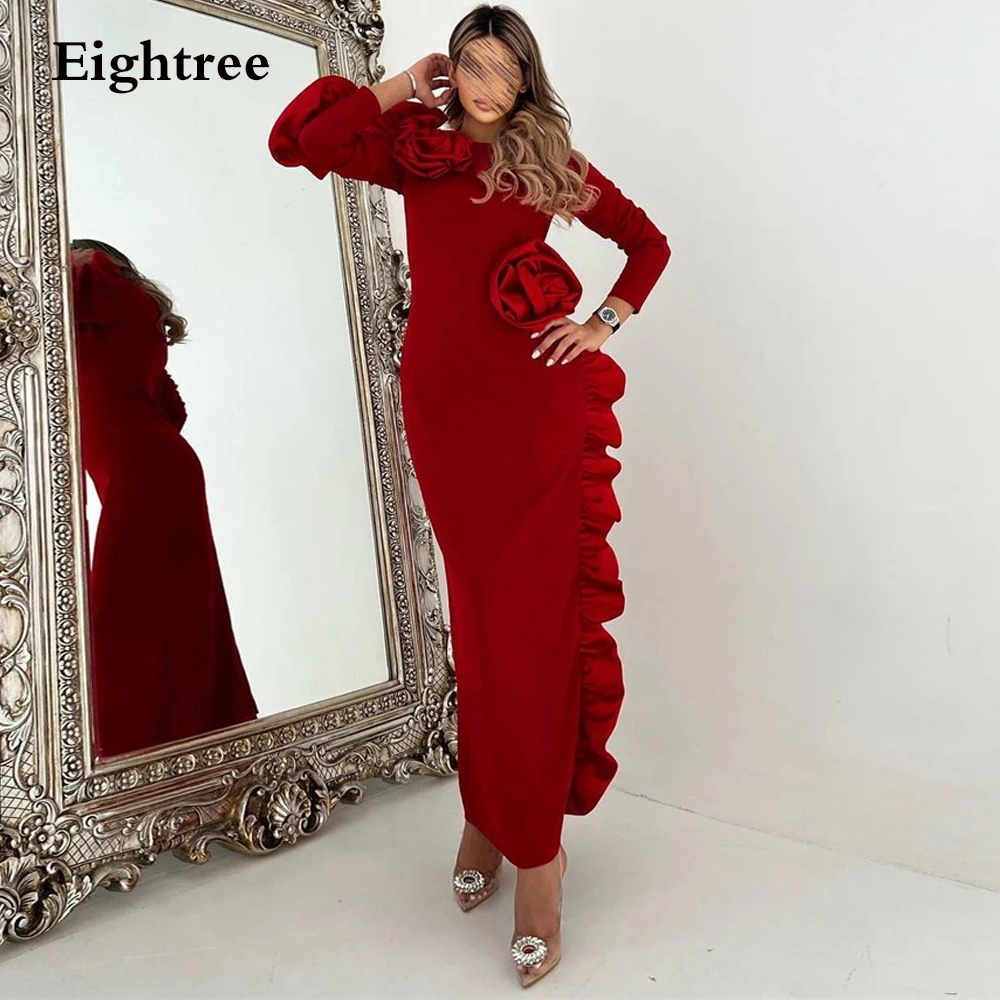 

Eightree Elegant Dark Red Long Sleeves Evening Dresses Formal Party Dress Saudi Arabia Dubai Women Prom Gowns Vestido de fiesta