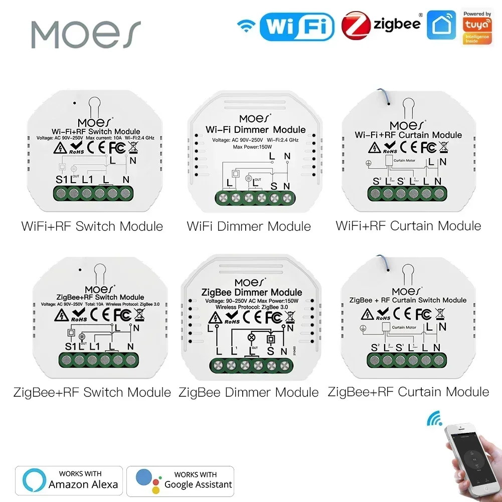 MOES สมาร์ท ZigBee WiFi โมดูลสวิทช์ Dimmer ผ้าม่านสวิทช์ Smart Life App รีโมทคอนโทรล Alexa Google Home Voice Control 1