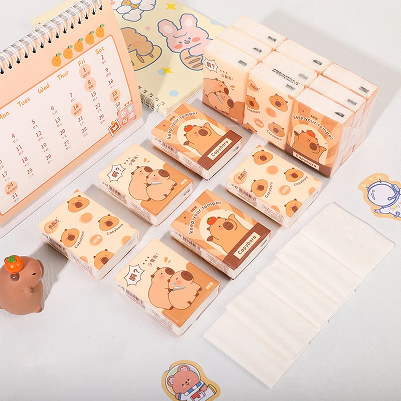 9 Packs Cute Capybara Panda Handkerchief Paper Soft Three Layer Toilet Tissue Cartoon Handkerchief Paper Portable Toilet