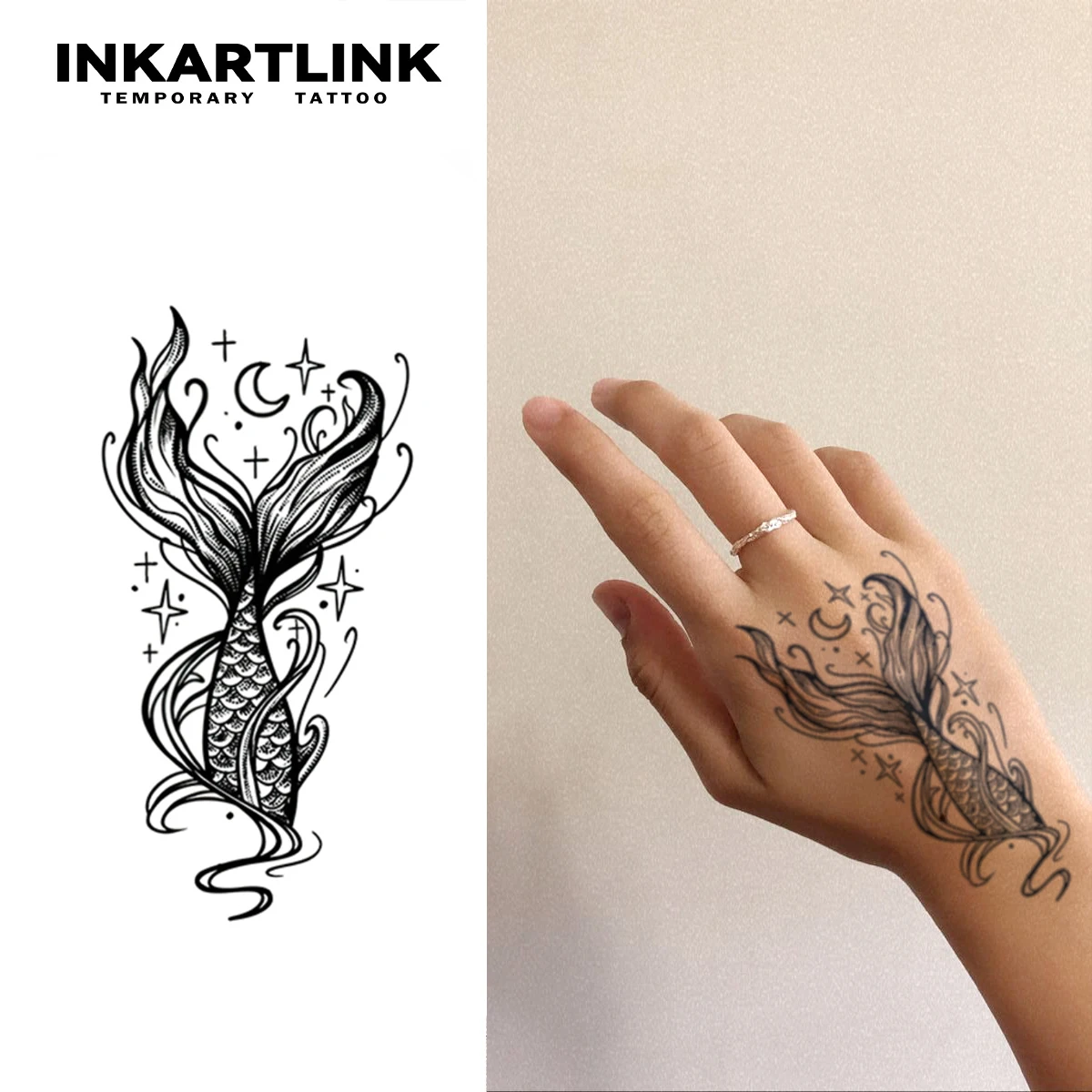 Outline Mermaid Tattoo Stencil: The Real Deal for Long-Lasting,  Water-resistant Fantasy Ink, image size:1200x1200