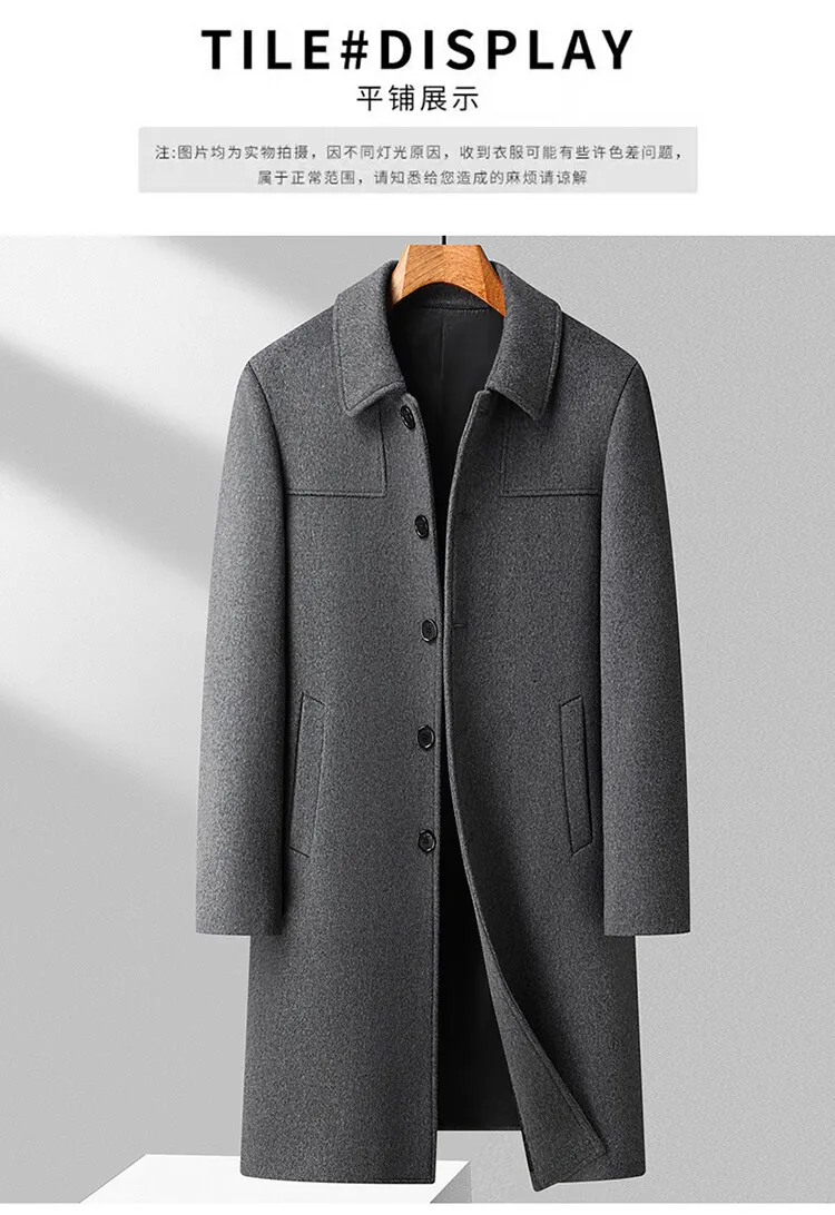 Herren-Wollmäntel für den Alltag 2026 Herbst Winter Business Lange Woll-Windbreaker-Jacken Einfarbiger Warmer Trenchcoat – Detail 9