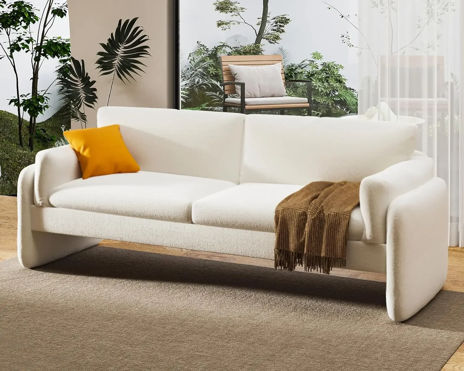 

Sofa Set, Modern Sofa Couch with Embedded Armrest, Deep Seat Couch for Living Room, Bouclé Cozy Couch