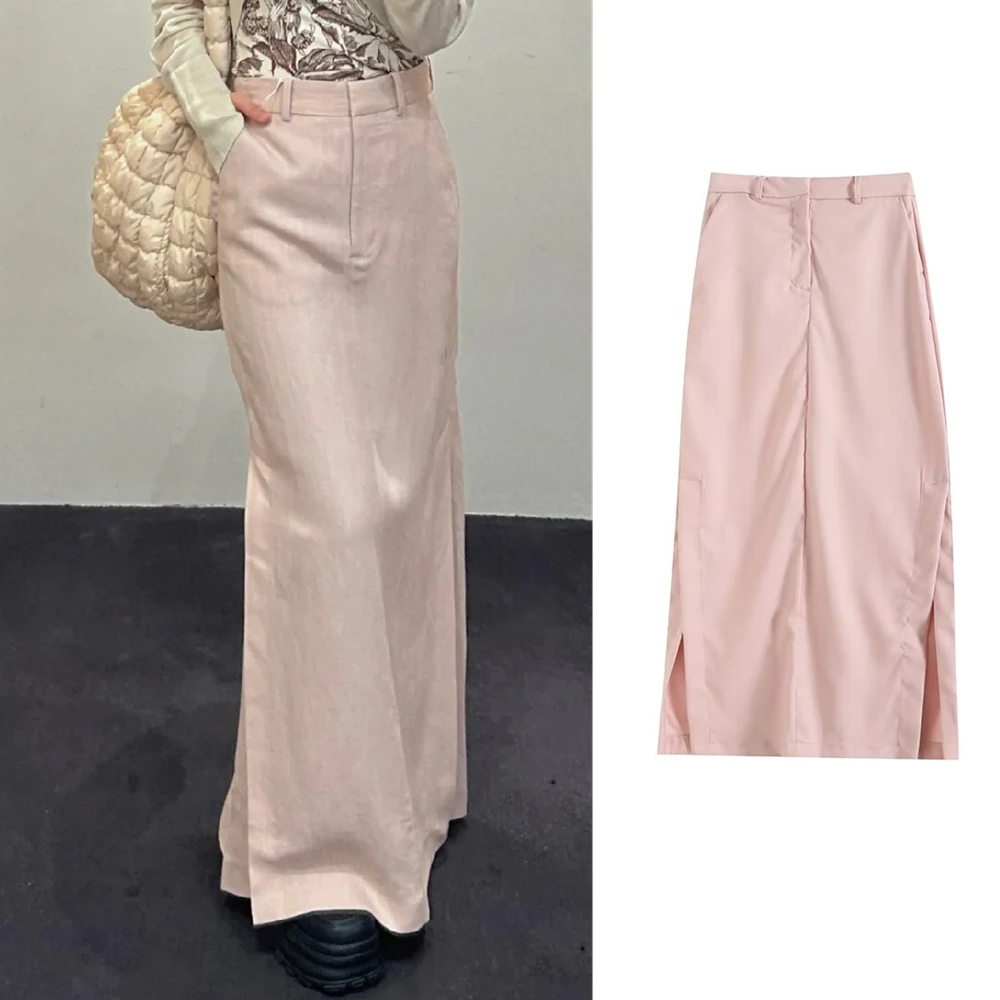 

PB&ZA 2024 summer new CS women's clothing slim fit blended tailoring floor-length skirt 1214207001