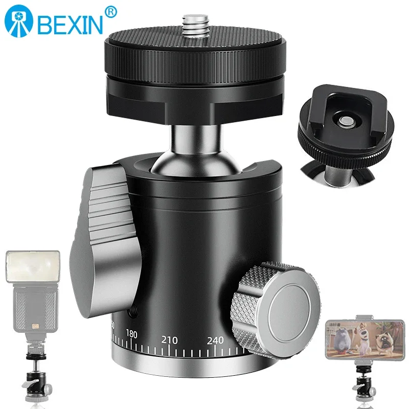 BEXIN Aluminum Alloy Panoramic Ball Head 1/4'' Screw Cold Shoe 19mm Mini Ball Head Compatible with Tripod Monopod Adapter tripod ball head camera panoramic head