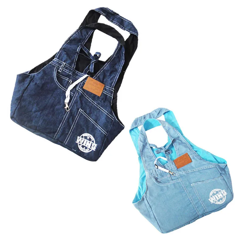 Denim Pet Carrier Bag Foldable Dog Cat Tote with Head Out Design Breathable Handheld Shoulder Sling for Small Pets Wholesale