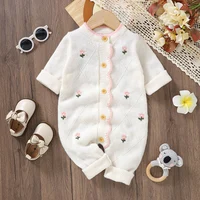 White Baby Girls Floral Rompers Knitted Full Sleeve Newborn Infant Jumpsuits Outfits One Pieces 0-18m Toddler Children Playsuits