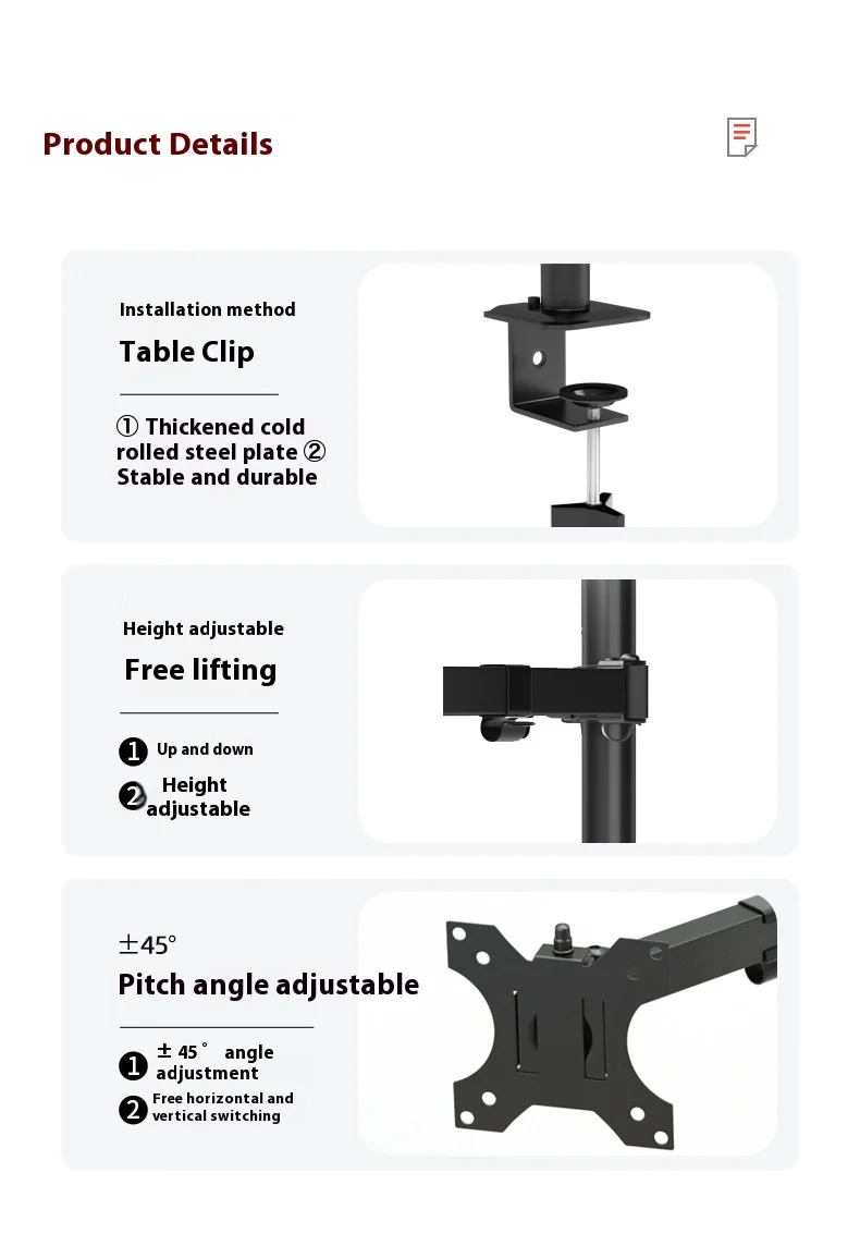 Laptop Desktop Dual Arm Computer Monitor Halterung 360° ° Drehbare höhenverstellbare Monitore unterstützen Halterungsständer für 10'' - 30'' – Detail 13