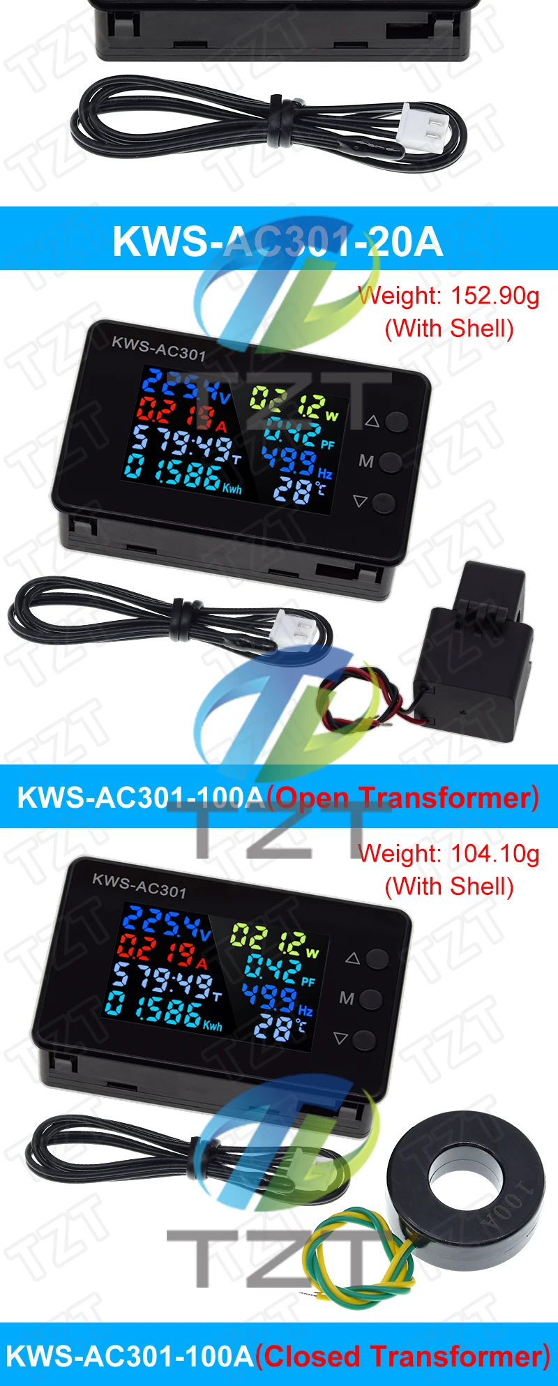 KWS-AC301 AC300 Digitales Strom-Spannungsprüfgerät-Modul AC 50–300 V Strom-Energiezähler AC Stromzähler 0–20/100 A – Detail 11