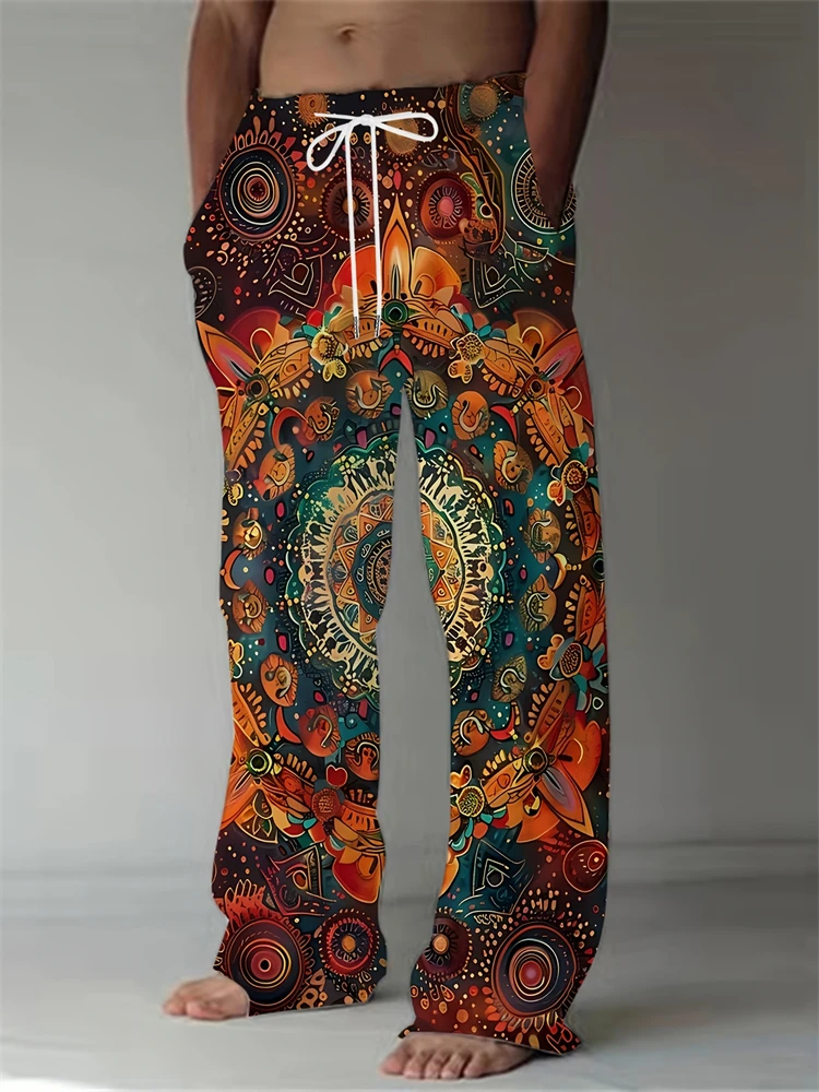 2025 جديد الربيع والصيف الرجال سراويل تقليدية الموضة فضفاضة تناسب الرباط تصميم بناطيل الشواطئ الرجال السراويل الرياضية كبيرة الحجم