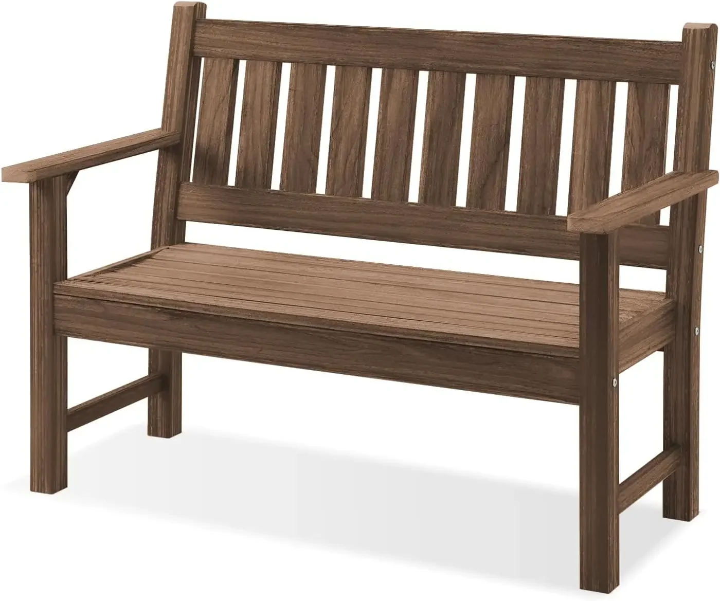 NEW-Outdoor Bench, 2-Person Garden Bench, Poly Lumber Patio Bench for Outdoors, Porch, and Park (Brown)