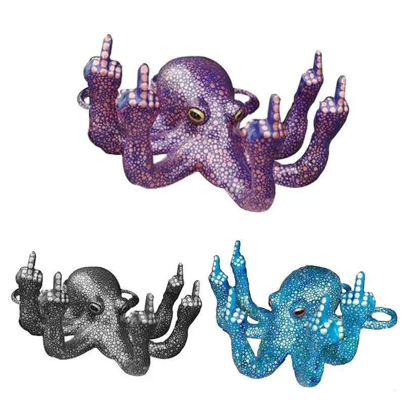 

Luminous Octopus Middle Finger Statue Resin Crafts Ornaments Garden Home Office Tabletop Bar Micro Landscape Sculpture Fun Gift