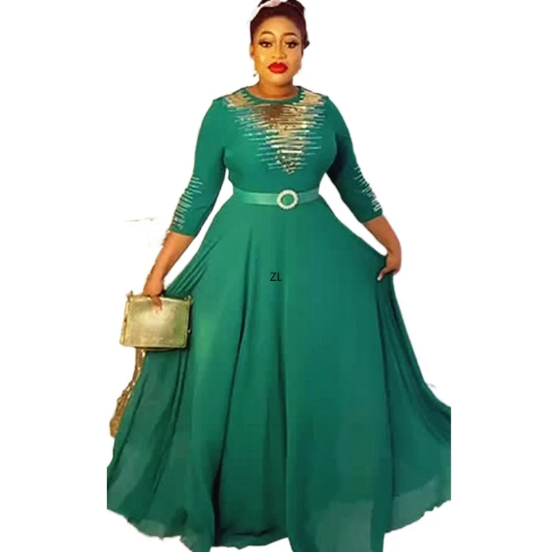 

African Dresses for Women 2023 Plus Size Evening Party Long Dress Africa Clothing Elegant Kaftan Muslim Chiffon Maxi Dress