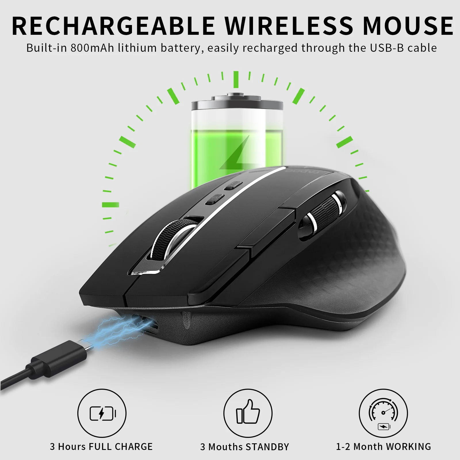 Rapoo MT750S/MT750L Multi-mode Rechargeable Wireless Mouse  3200DPI Ergonomic Bluetooth Mouse Computer Office Mice For Laptop PC