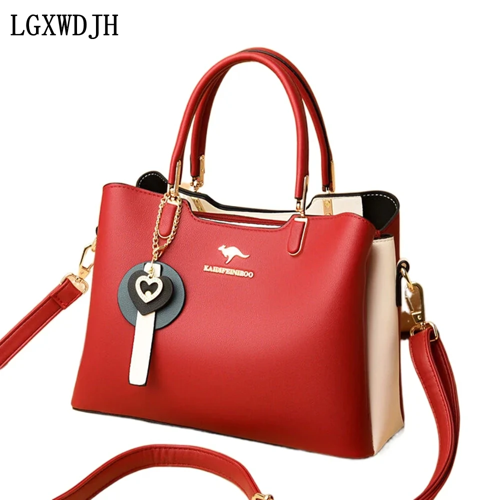Large Capacity PU leather color matching women's shoulder bag Sewing line business crossbody bags for women Fashion new Handbag