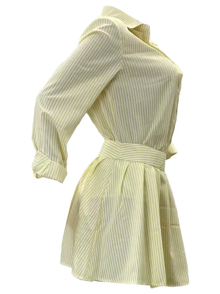 Wmstar Two Piece Set Women 2024 Autumn Fashion Women's Casual Comfortable Striped Shirt Short Skirt Set Wholesale Dropshipping