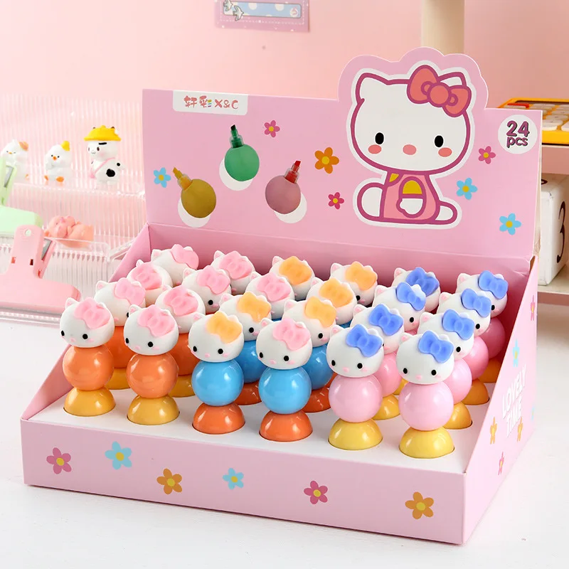 산리오 크리에이티브 키티 형광펜, 귀여운 드로잉 마커 펜, 사무실 학교 용품, 12 개/로트