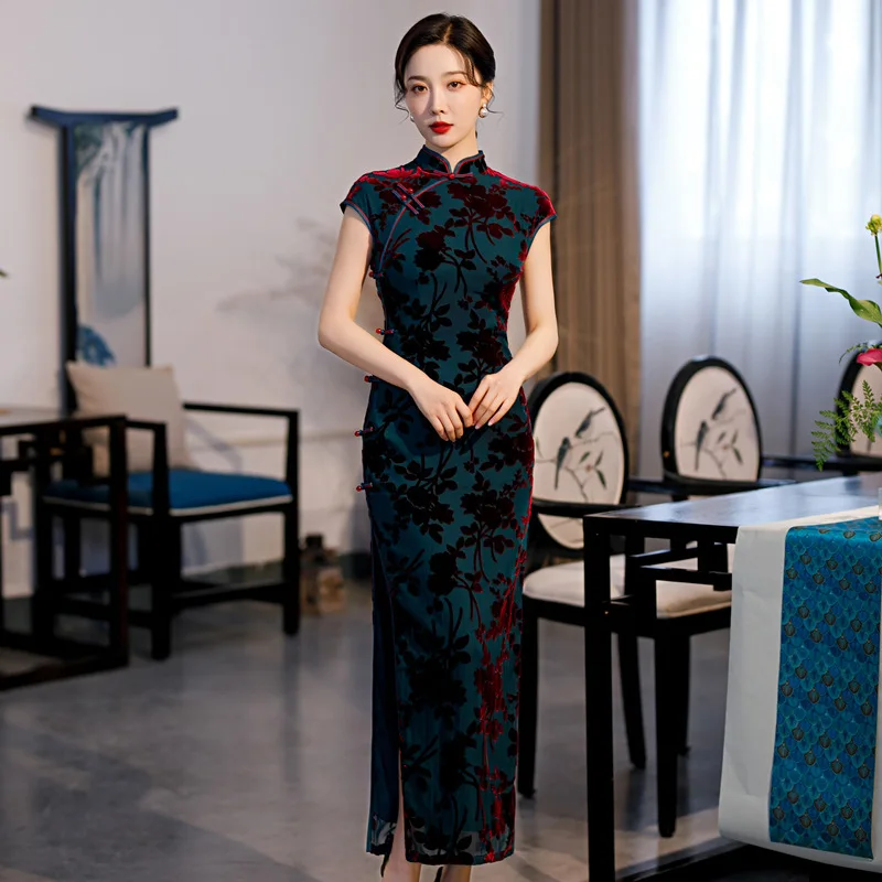 Old Shanghai Cheongsam 2022 New Spring and Autumn Dress Long Chinese Style Banquet Celebrity Qipao Evening Dress For Women