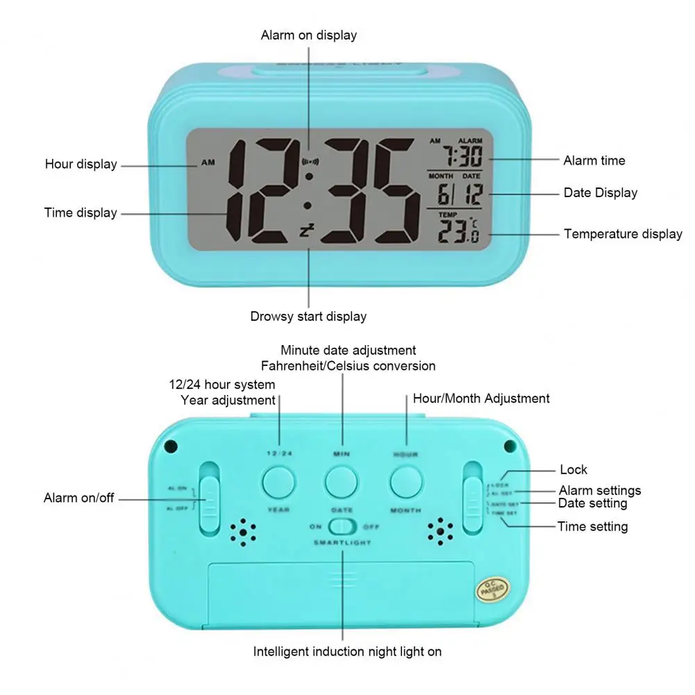 Digital Alarm Clock LED Screen Sensor Night Light Temperature Indicator Bedrooms Kids Desk Smart Clock Bedroom Use 5