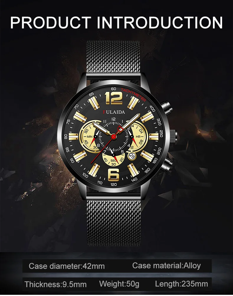 Men's Fashion Business Calendar Watches Luxury Stainless Steel Mesh Belt Analog Quartz Watch Business Luminous Wristwatch Clock