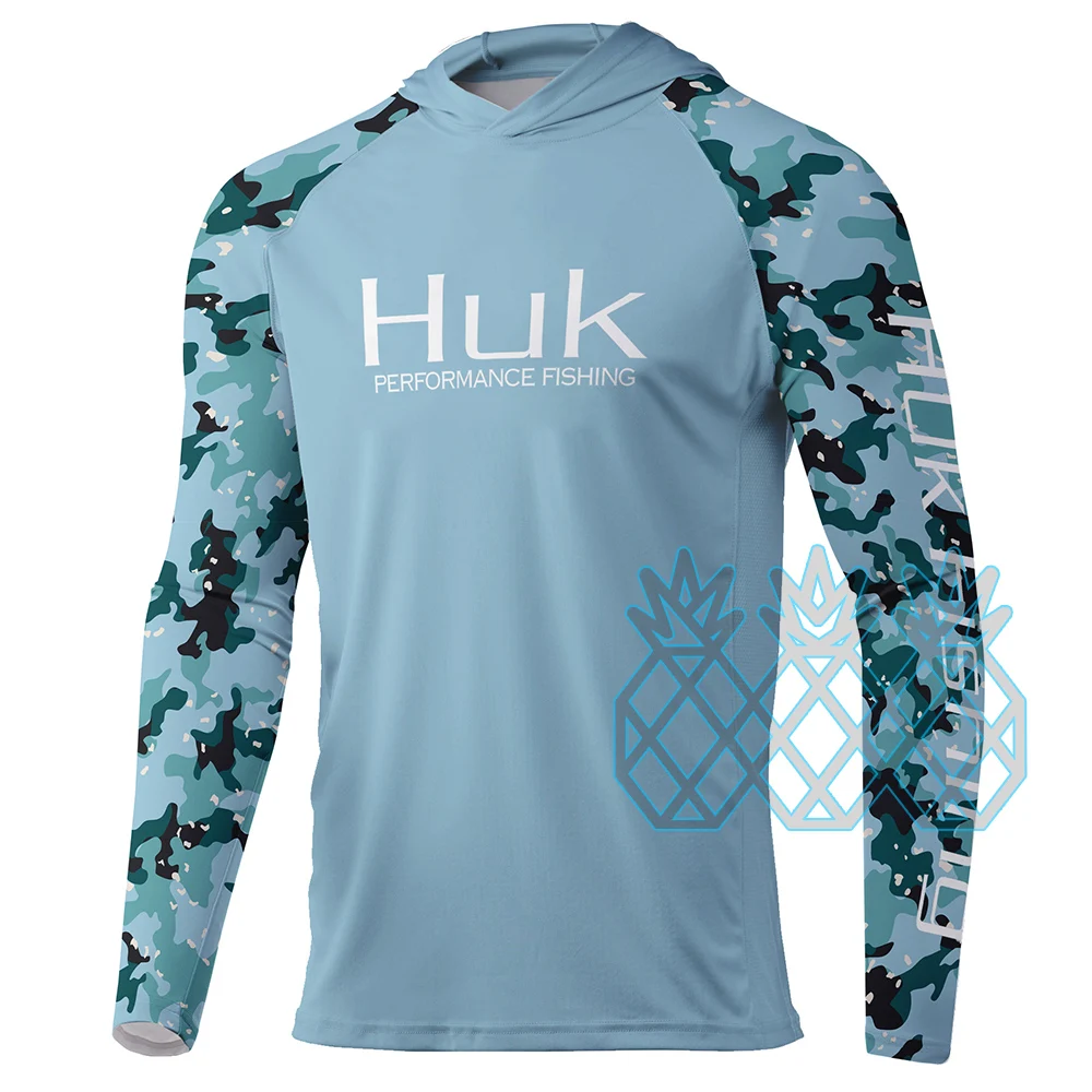 

HUK Men Performance Fishing Shirt Hoodie Uv Protection Quick Dry Long Sleeve Fishing Hood Outdoor Protection Fishing Clothing