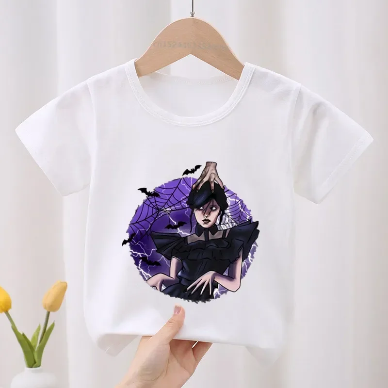Hot Serials Wednesday Addams Kid Cotton T-shirt Fashion Children's Clothes Summer Baby Girls Clothing Boys Short Sleeve T Shirts 2