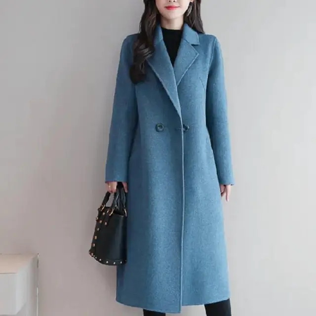 2024 Cappotto di lana da donna elegante Risvolto Due bottoni Giacca di lana Temperamento Cappotto Primavera e autunno Cardigan di lana di media lunghezza 1