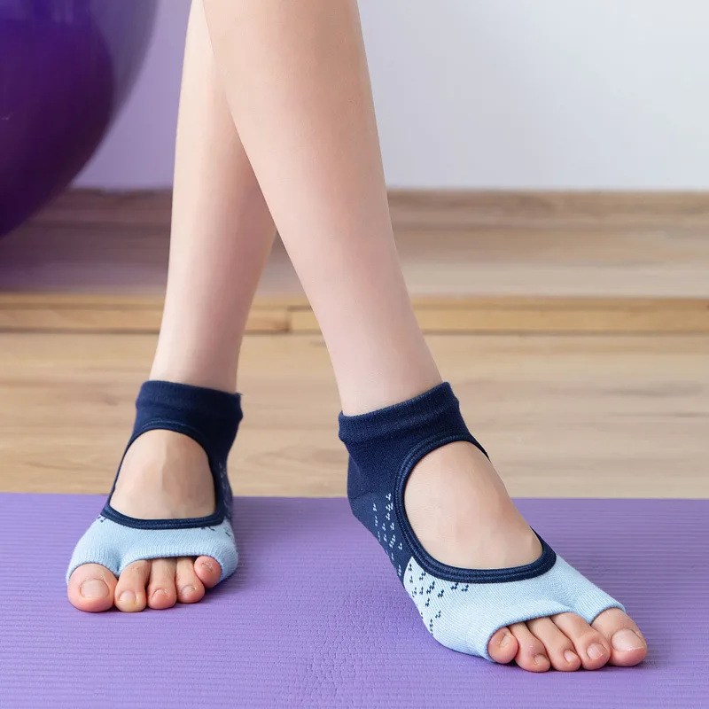 Professional Half Toes Yoga Socks Jacquard Breathable Backless Anti-Slip Women Pilates Dance Ballet Sport Cotton Socks Fitness