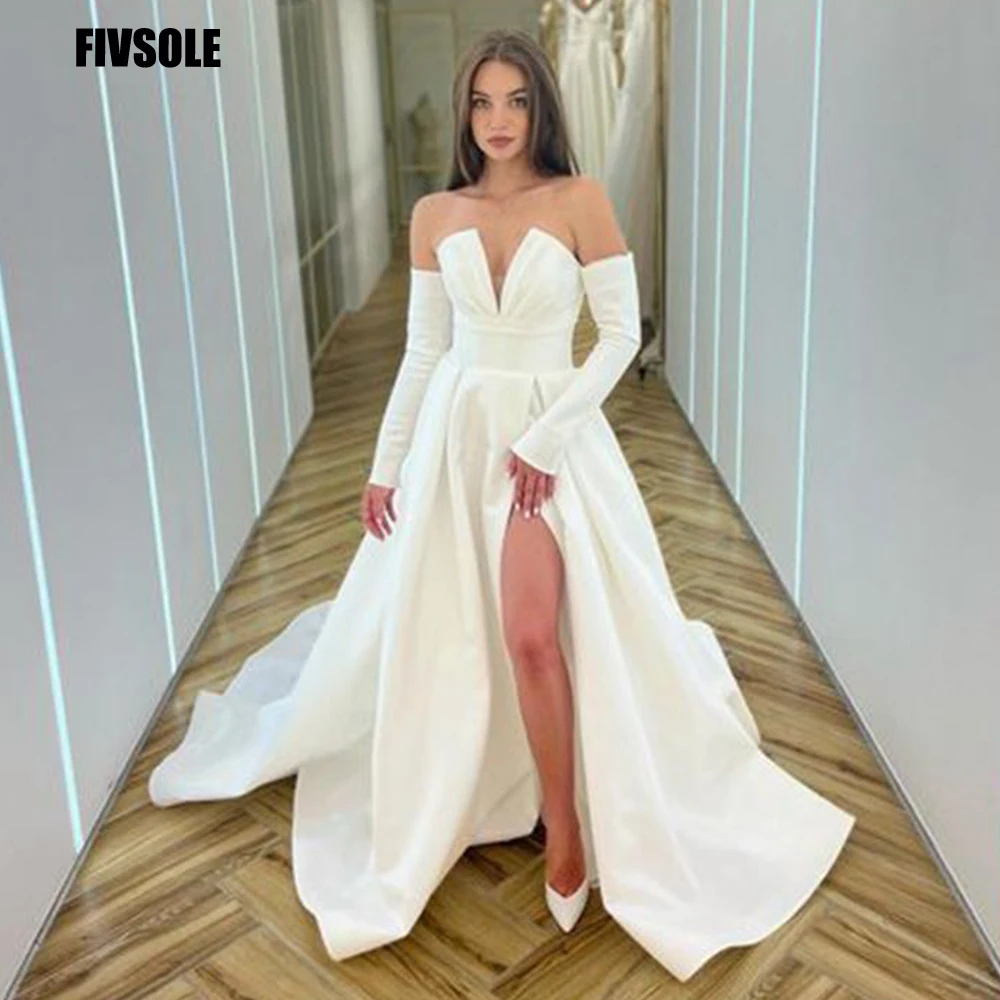 

Fivsole Beach Simple Wedding Dress Vintage V-Neck 2022 Robe De Mariee Side Split Sweep Train Sleeveless Bridal Gowns Custom made