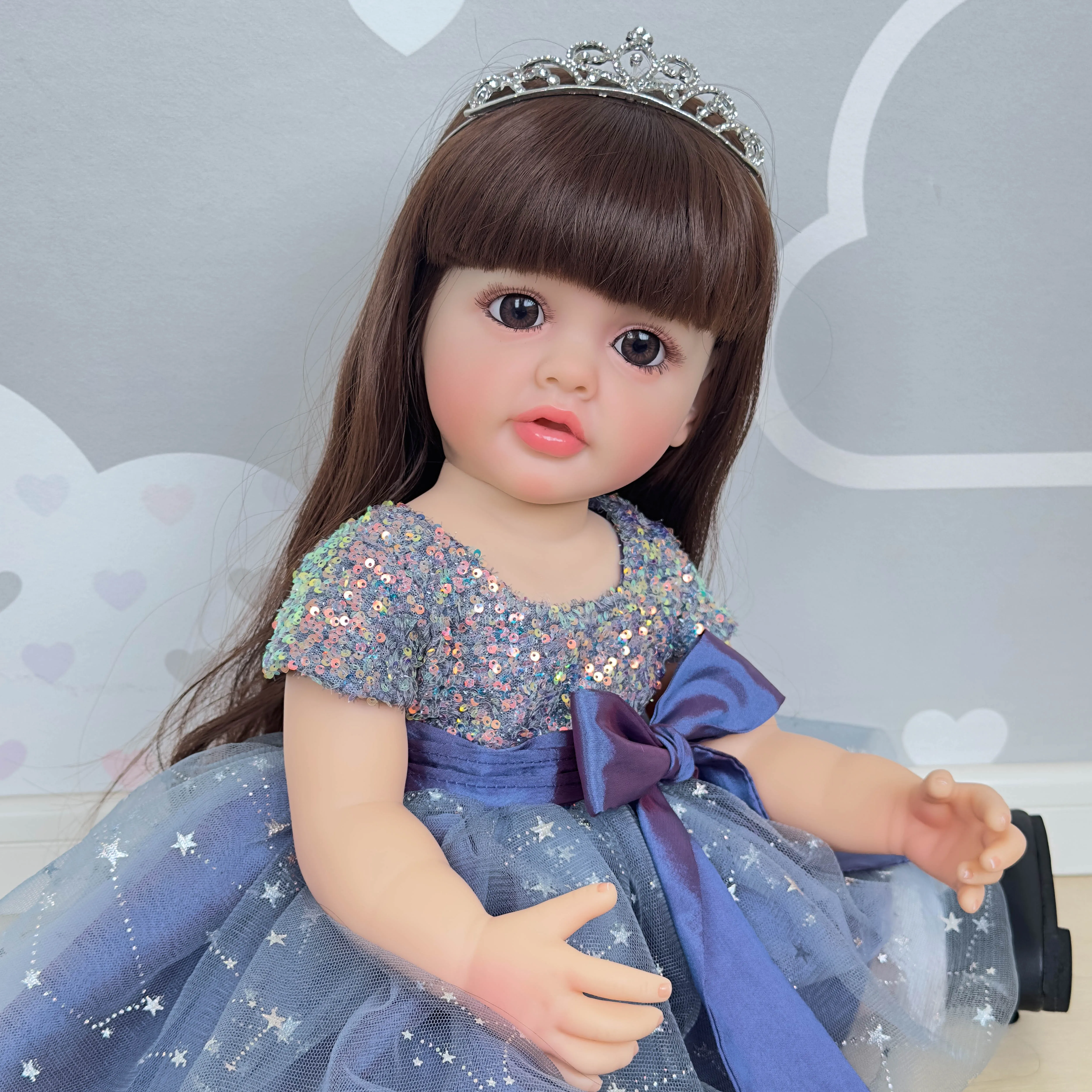 NPK 22inch Full Body Standing Toddler Girl Doll Reborn Princess Betty Long Hair in Dress Soft Cuddly Body Gifts for 5