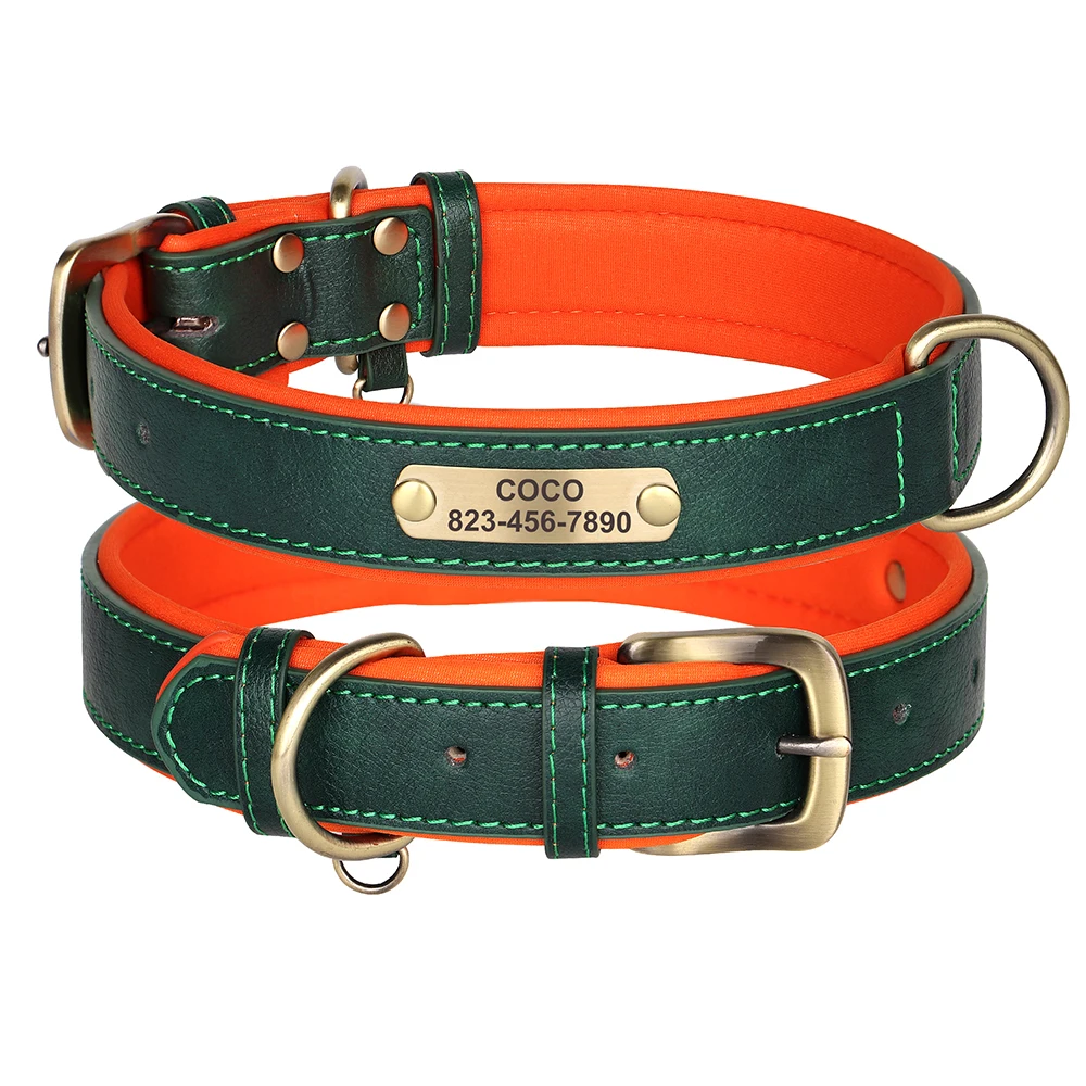 Customized PU Leather Dog Collar with Free Engraved Nameplate
