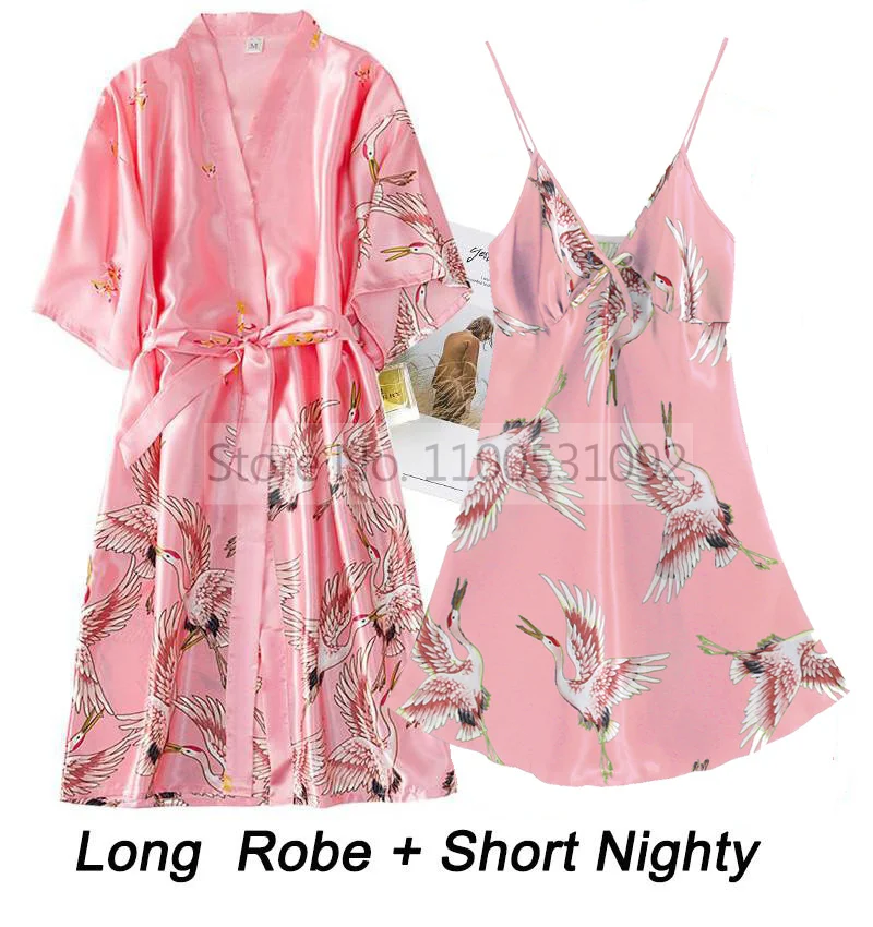 Women Sleepwear Bride Robes Silk Robe 2PCS Rayon Robe Set Bride Bridesmaid Wedding Gown Lace Sexy Kimono Bathrobe Night Dress