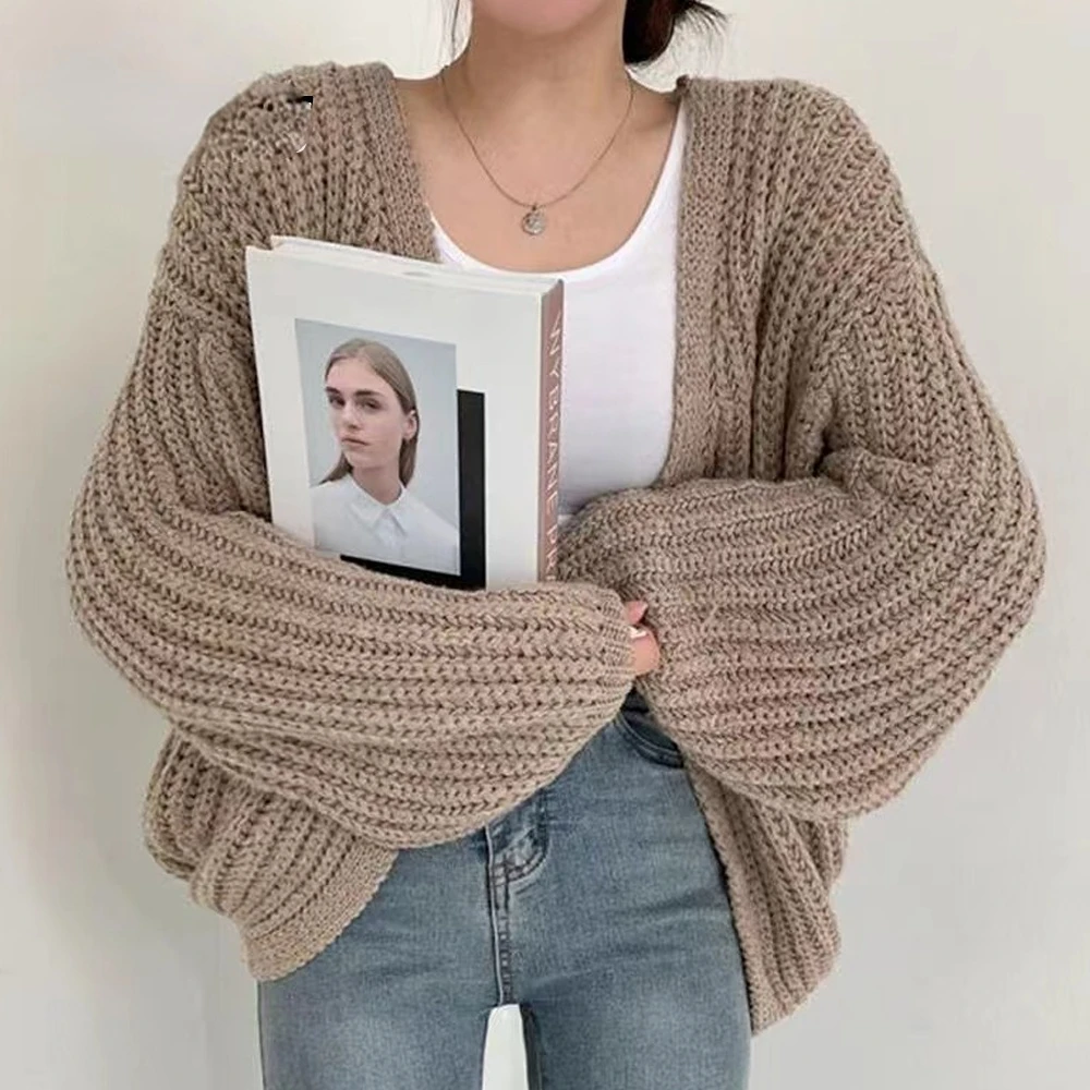 

Chic Knitted Cardigans Sweater Fashion Long Sleeve Loose Coat Casual Solid Female Tops 2023 Spring New Women's Clothing