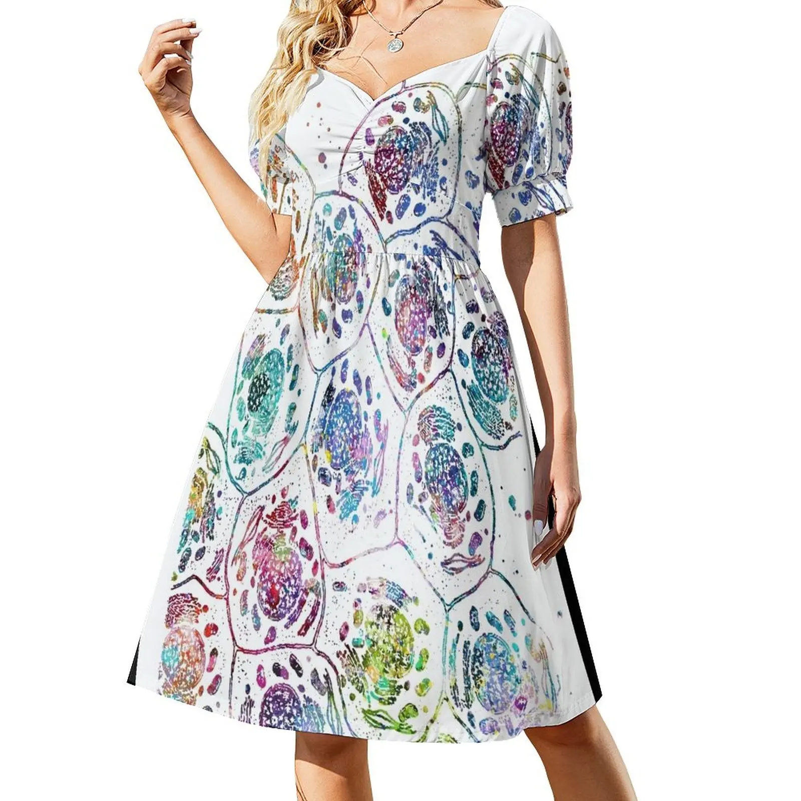 thumbnail image 1 of Vestido de manga corta con diseño de célula, mitocondria, ADN, orgánulo y metabolismo, estilo coreano, para fiesta de graduación, ropa de mujer., 1 of 7