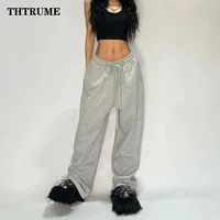 Casual Women Solid New Pant Fashion Summer Oversized Vintage Pocket Drawstring Wide Leg Pants Elegant Loose Baggy Chic Trousers 2