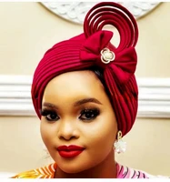 New Latest Nigerian Wedding Gele Cap African Auto Gele Headtie Muslim Turban Cap Arab India Hat Female Head Wrap Turbante Mujer 2