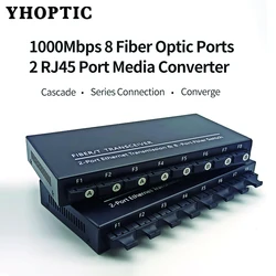 Gigabit Ethernet Fiber Switch 8x1.25G Fiber Port 2 RJ45 Port Media Converter 20km SC Single Mode Optical Transceiver 1000 m 100m