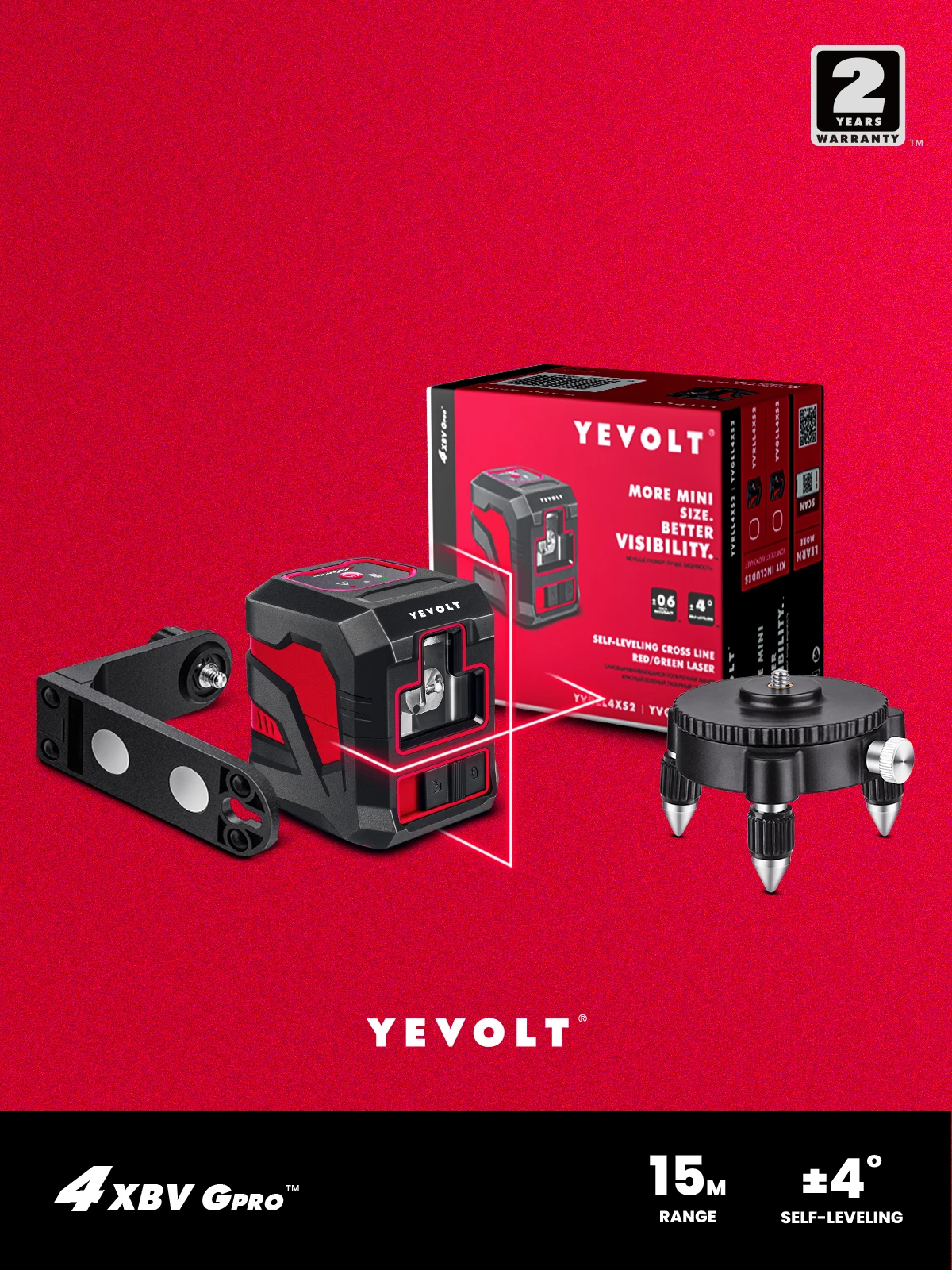 

Лазерный уровень YEVOLT, самовыравнивающийся строительный инструмент, вращающийся на 360 °, магнитный держатель