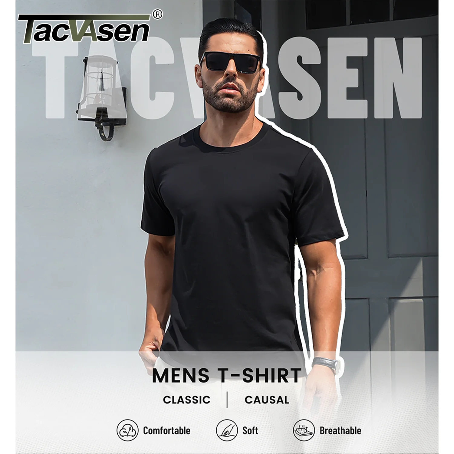 TACVASEN 남성용 반팔 크루넥 코튼 티셔츠, 통기성 캐주얼 티셔츠, 스포츠 풀오버 기본 티셔츠, 탑 의류
