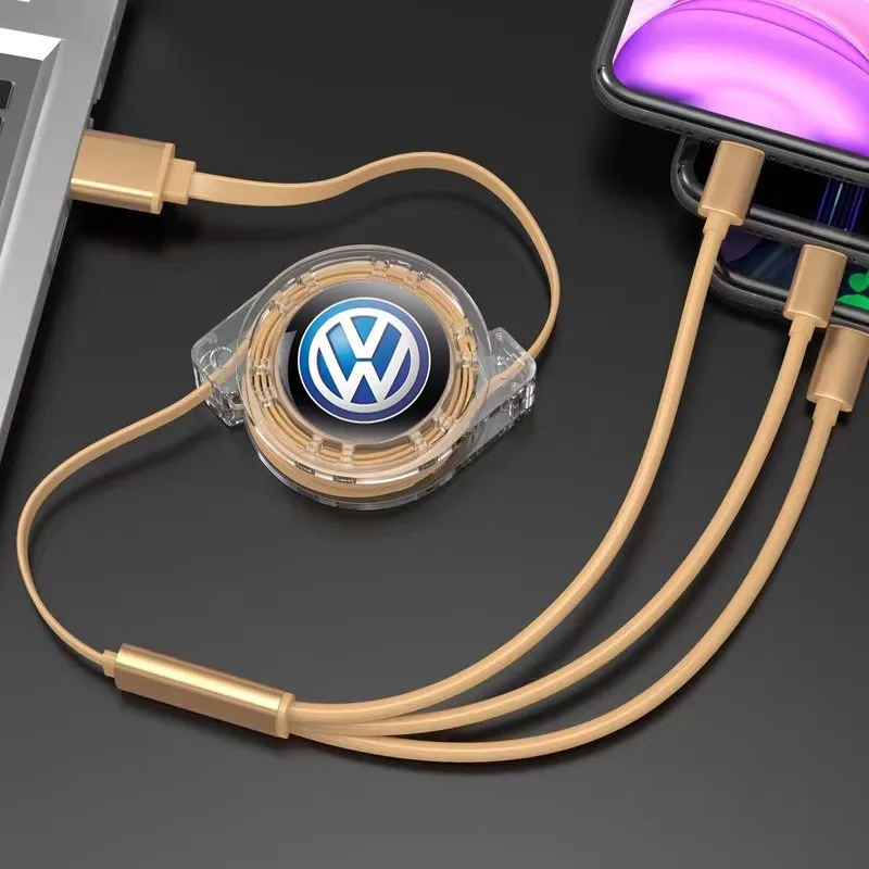 New 3 In 1 Micro USB Type C Charging Cable Multi Charger For VW Volkswagen Golf