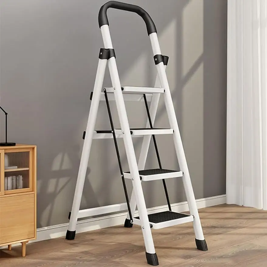 

Portable Step Ladder White and Black Folding Step Stool with Wide Anti-Slip Pedal Lightweight 330 lbs Load Capacity Step Ladder