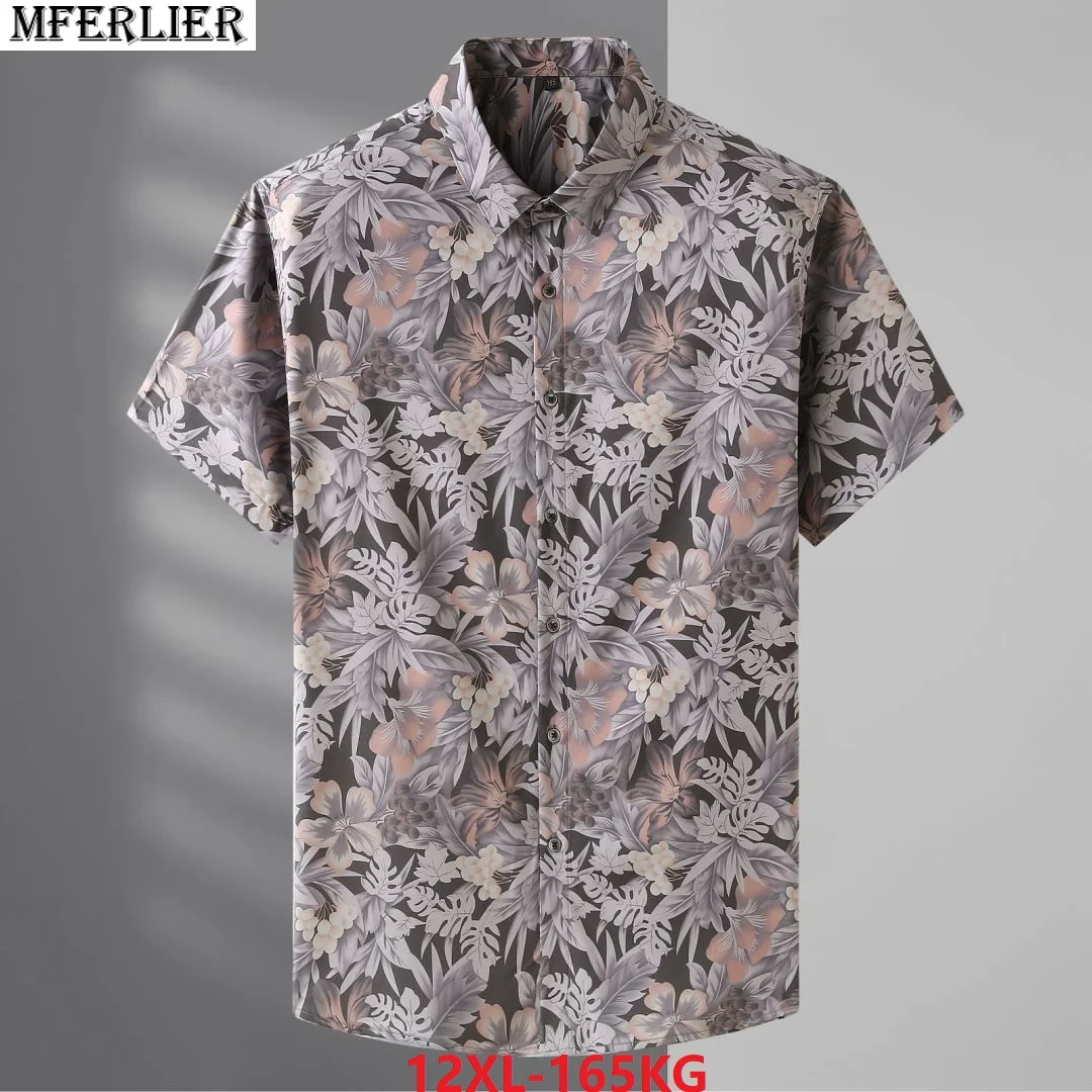 

summer men hawaii beach shirts short sleeve mferlier Plus size 10XL 11XL 12XL oversize print floral travel soft casual shirt