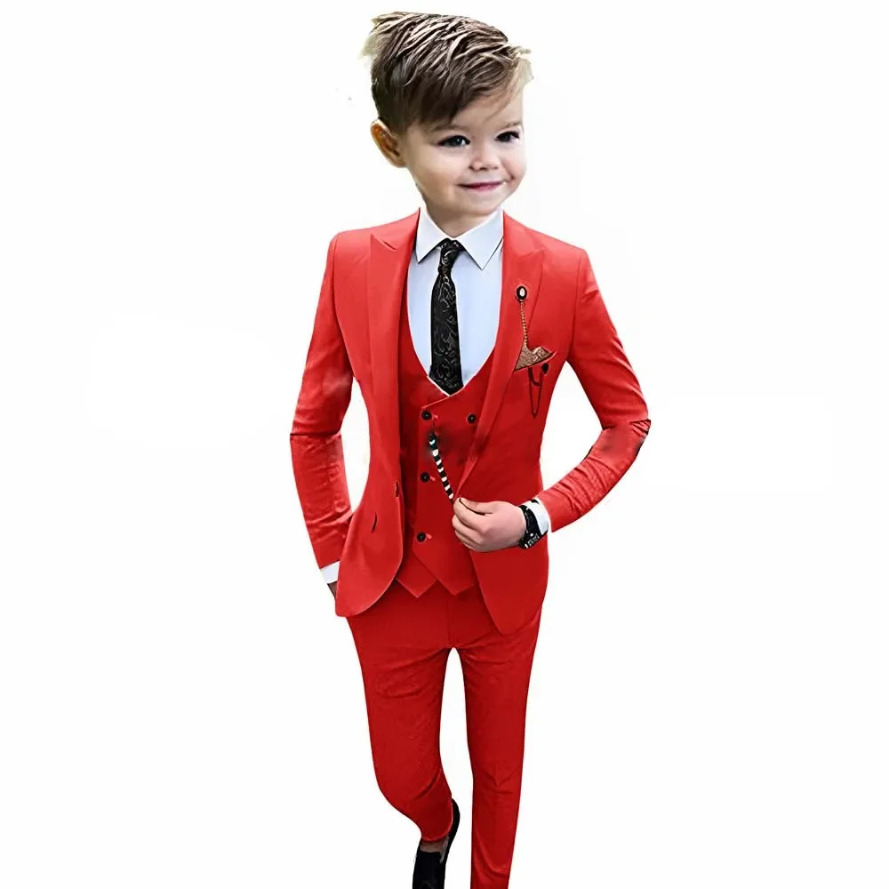 Boys Suit Wedding Tuxedo 3 Pieces  Jacket Pants Vest Kids Custom Blazer Set Slim Fit Outfit Fashion Conjuntos De Blazer