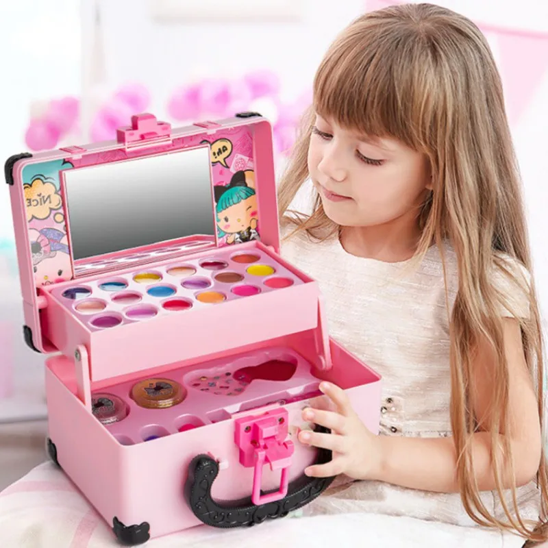 

Pretend Play Children Makeup Kit For Girls Lipstick Makeup Cosmetics Pink Princess Washable Safe Makeup Kid Toy Gift