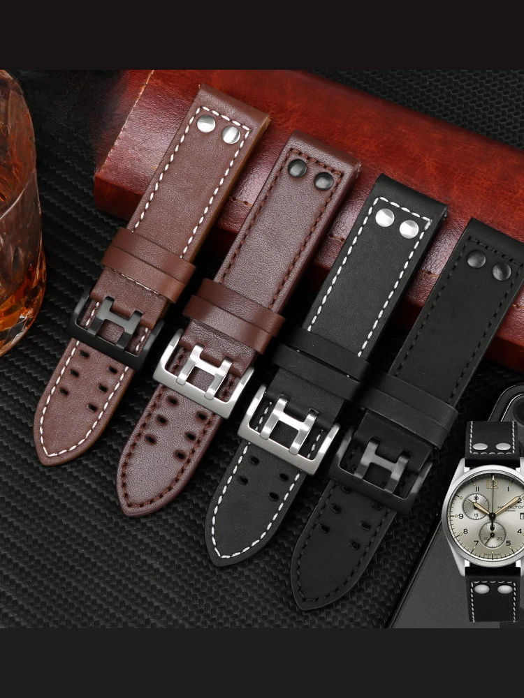 Per Hamilton Khaki Aviation Giant Lung Jazz Eternal 20 22Mm Accessori Cinturino Da Uomo In Vera Pelle Impermeabile Morbido