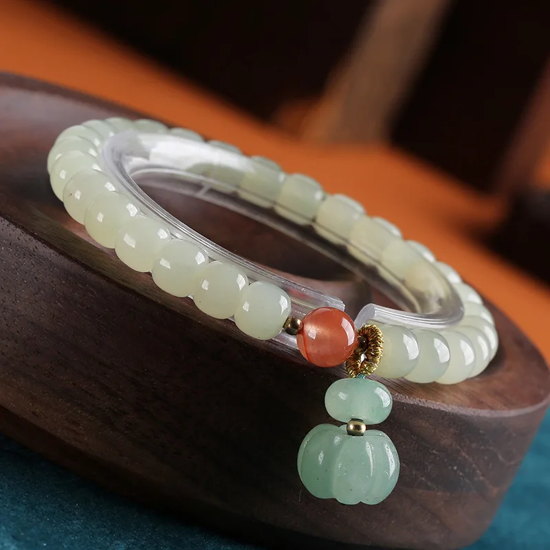 

Natural Hetian Jade Barrel Bead Bracelet