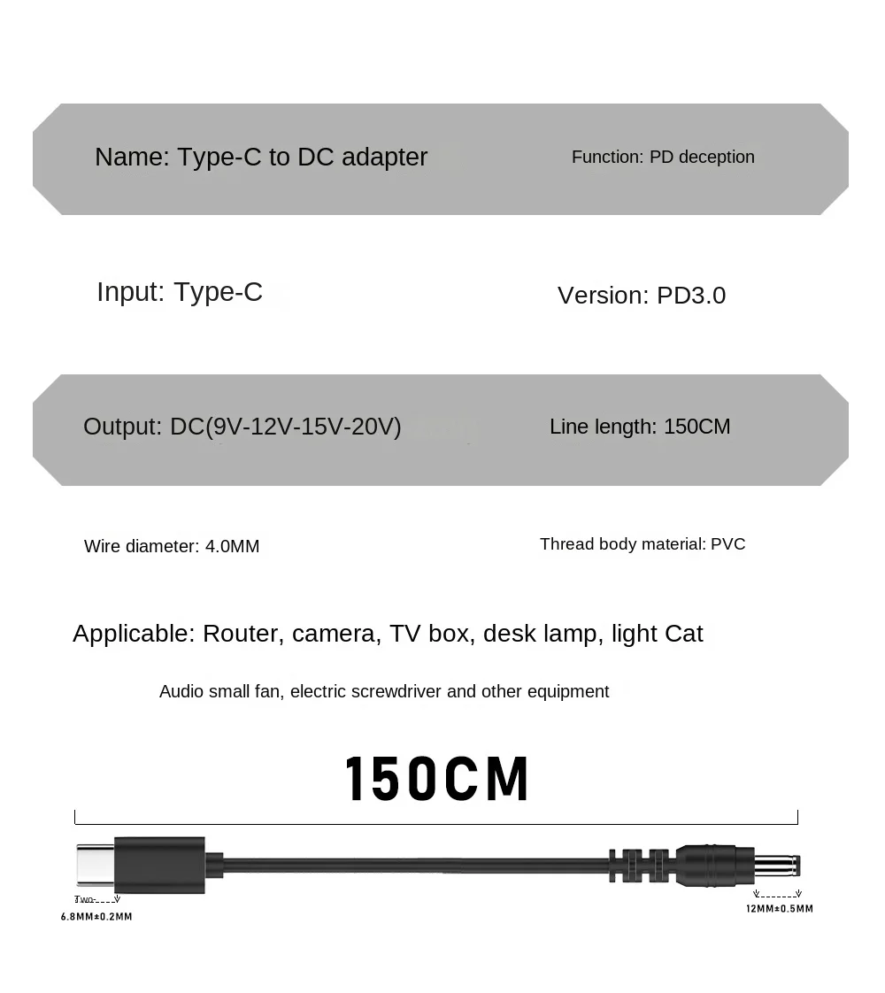스튜디오 야외용 USB C 입력-DC 출력 전원 코드, DC 컨버터 어댑터 포함, M-수 충전 케이블, 9V, 12V, 15V, 3A