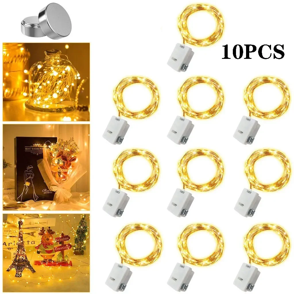10Pcs Festoon LED String Lights Include Battery Outdoor Garden Fairy Garland Lamp Wedding Party Room Decoration