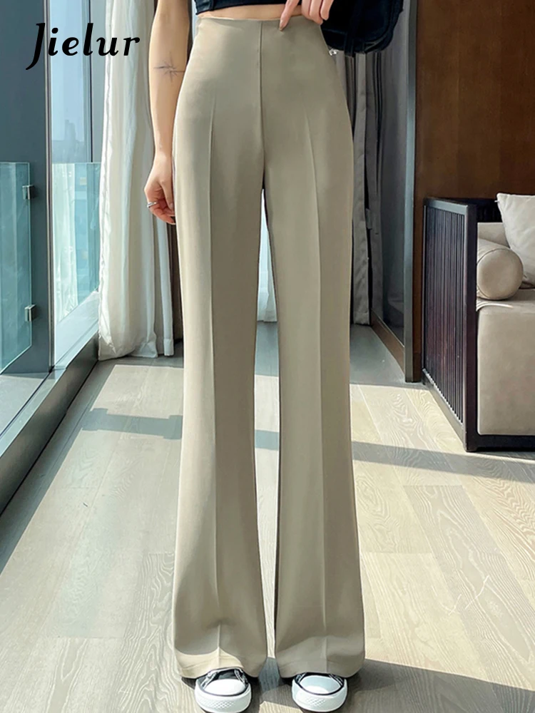 Jielur Pink Full Length Casual Women's Wide Leg Pants Straight High Waist Solid Color Summer Simple Female Trousers Y2k Pants