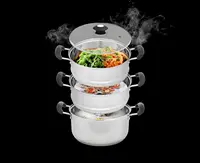 Stainless Steel 3 Tier Steamer Steaming Pot Cookware 24 CM (Induction Compatible) 2